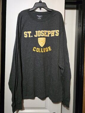 Champion Dark Gray Crewneck Long Sleeve Tee w St. Joseph's College Logo - Large